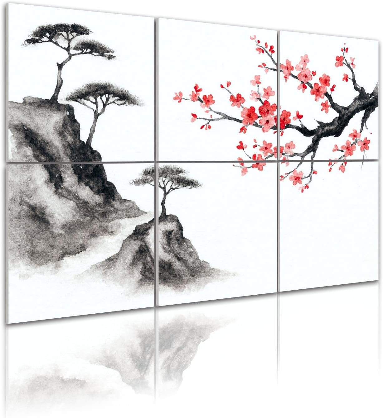 6 Pack Art Acoustic Panels Self Adhesive Japan sumi e painting Indian ink Japanese picture mountains 48