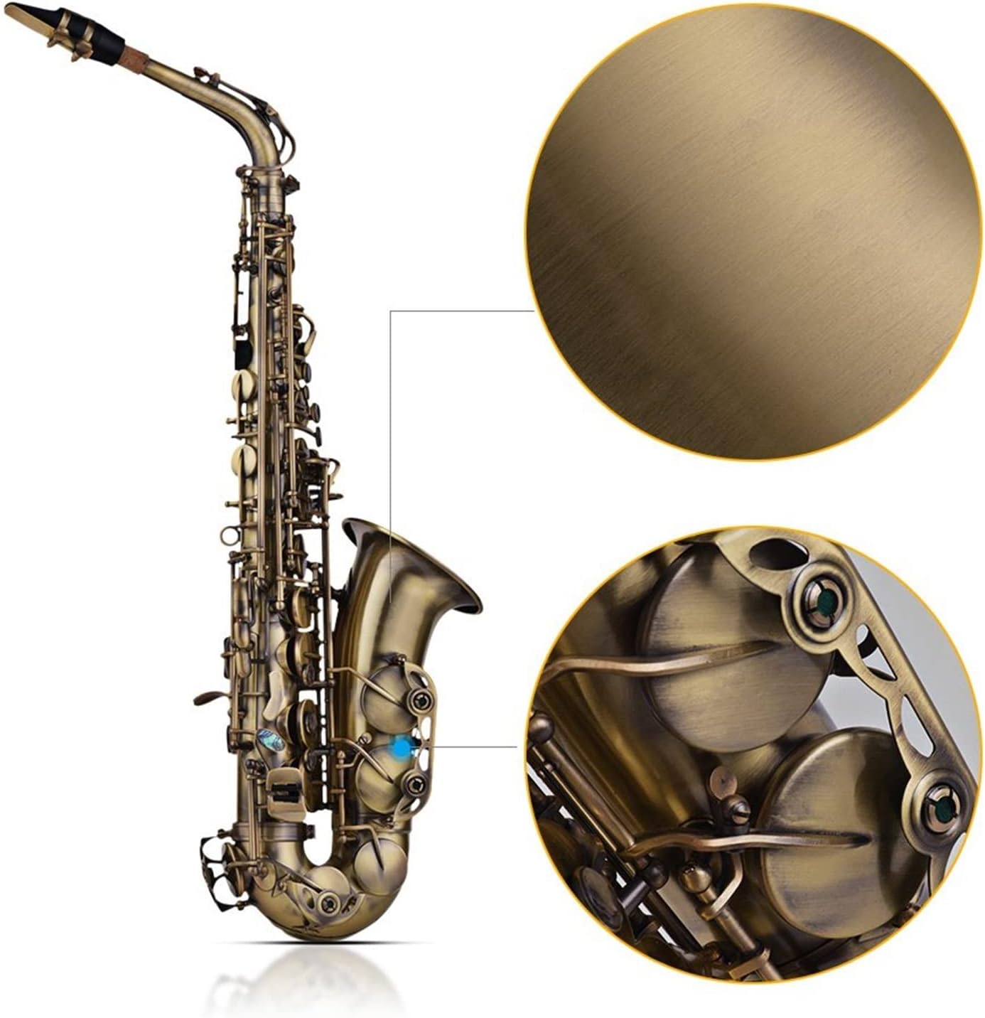 KESHUO High Grade Antique Finish EB E-Flat Alto Saxophone Sax Shell Key Carve Pattern Woodwind Instrument with Case Gloves Brass Sax Beginners Kit