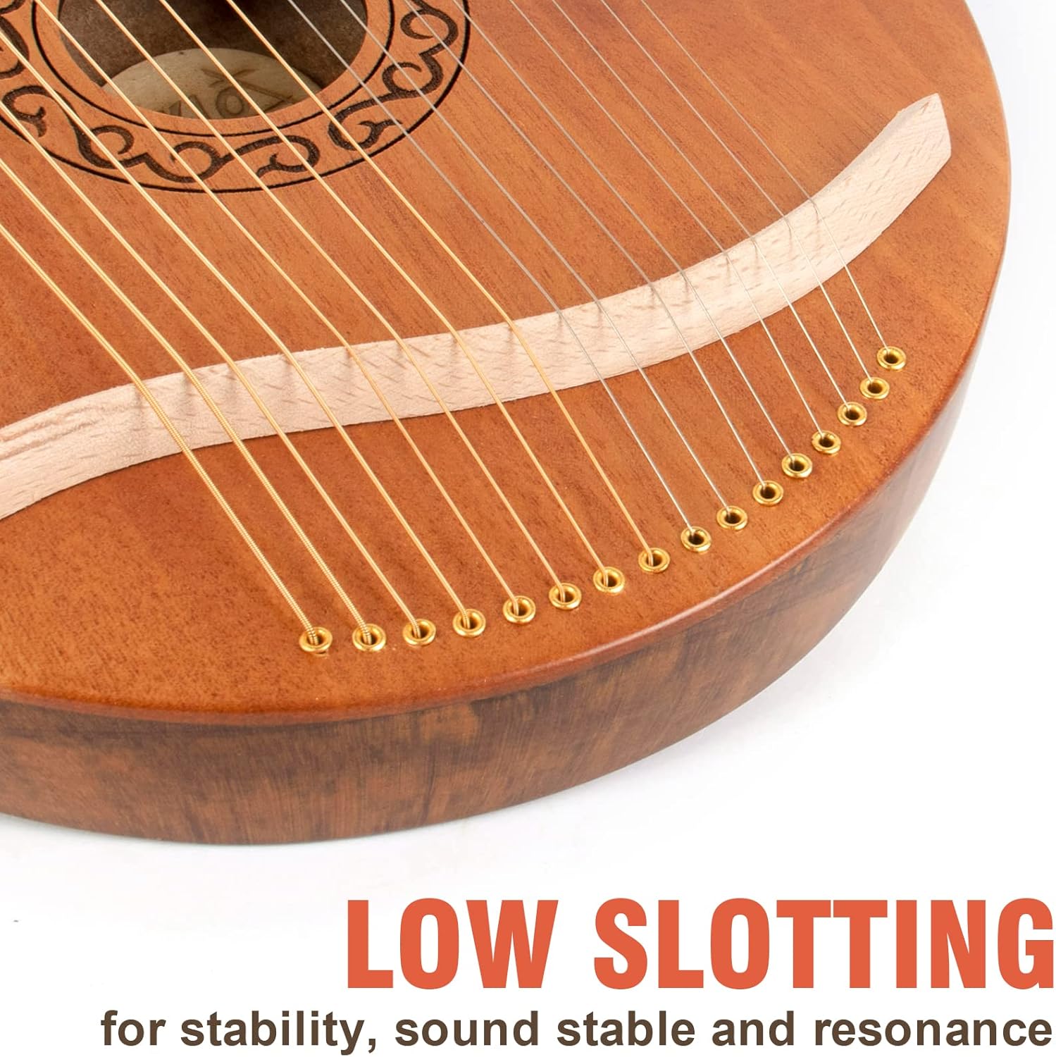 Lyre Harp, AKLOT 16 Metal Strings Mahogany Body Lyra Harp with Maple Saddle Carved Note Tuning Wrench Pickup Strings and Black Gig Bag