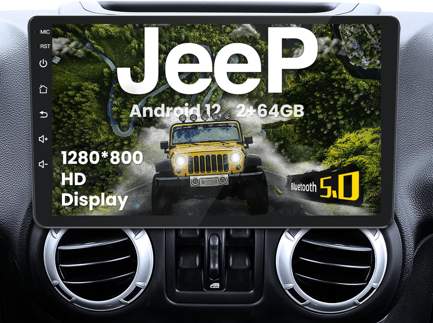 [4Core+64G] Car Radio Stereo for Jeep Wrangler JK 2007-2017: Upgrade 10.1 Inch 1280 * 800 HD Touch Screen Replacement with CarPlay Android Auto 5GWIFI Bluetooth 5.0 GPS