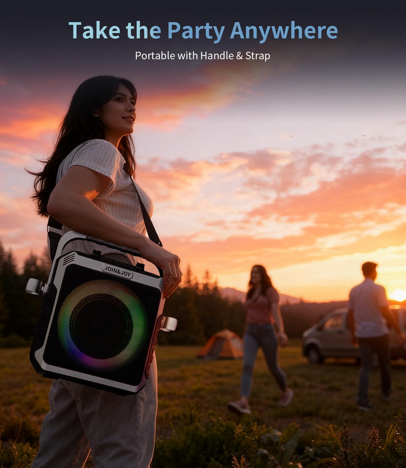 Portable Karaoke Machine, with Wireless Microphones, Bluetooth Party Speaker with LED Lights, Loud Subwoofer, USB/AUX, Outdoor Karaoke Speaker for Adults & Kids, Home & Party