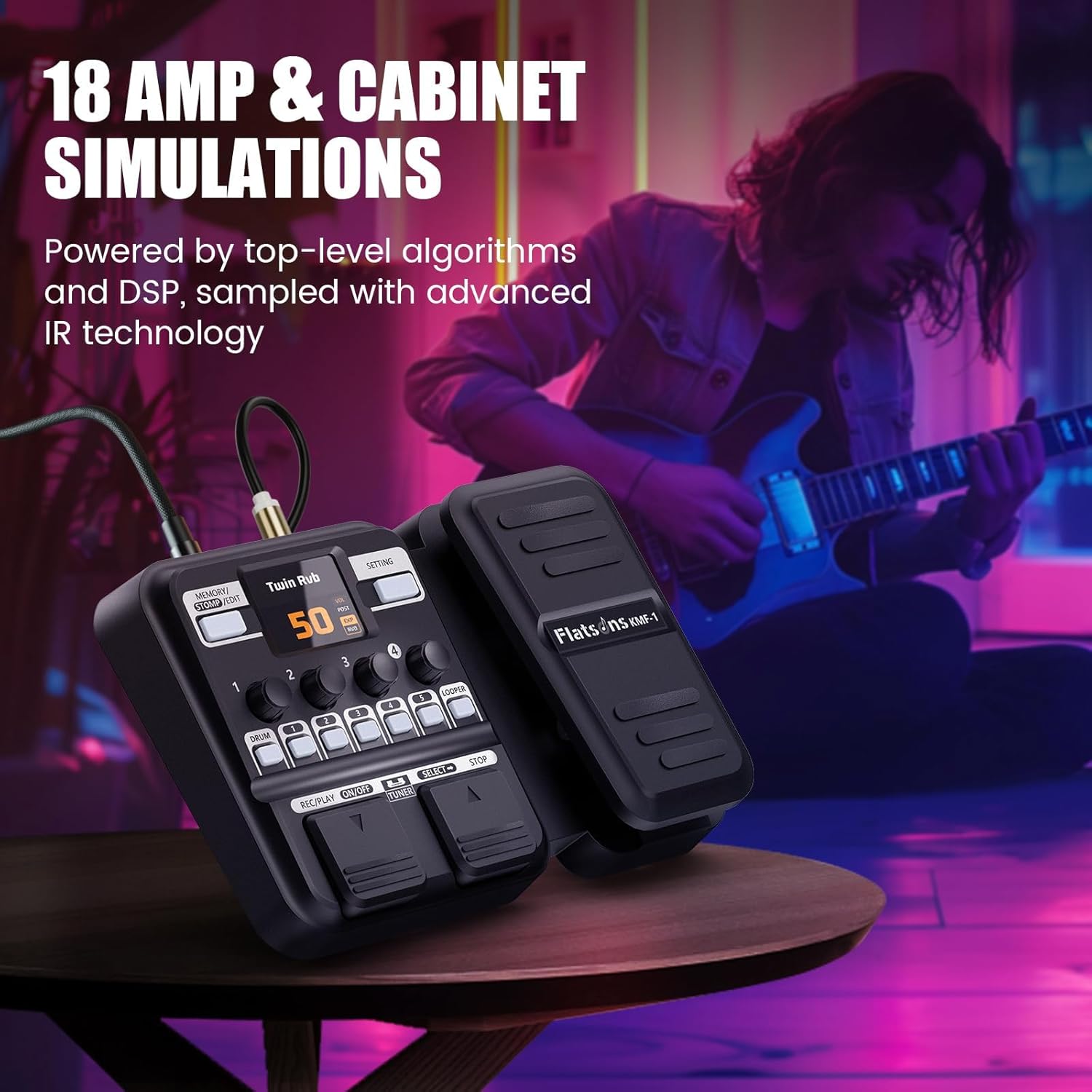 KMF-1 Guitar Pedal, 77 Effects Guitar Multi Effects Pedal with 50 Preset, 42 Drum Rhythm, 18 Amp/Cab, Upgraded Color Screen, Aux In, Guitar Tuner Looper Expression Wah Volume Distortion Pedal