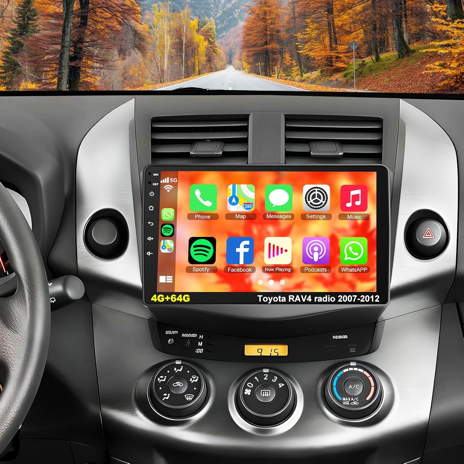 4G+64G Car Radio Stereo for Toyota RAV4 2007-2012, Wireless Carplay&Android Auto with Android 12 Support Bluetooth/Voice Control/GPS/WiFi/Back-up Camera/SWC/FM, 9 Inch IPS Touch Screen for Toyota RAV4