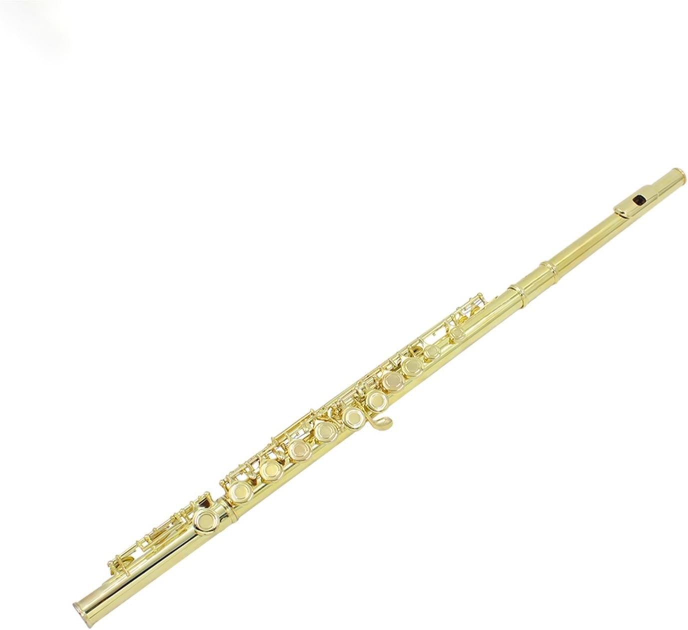Flute Golden 16 Holes C Tone Flute with E Key Woodwind Instrument Closed Hole Gold-Plated Keys Cupronickel Tube with Case Flutes Musical Instruments