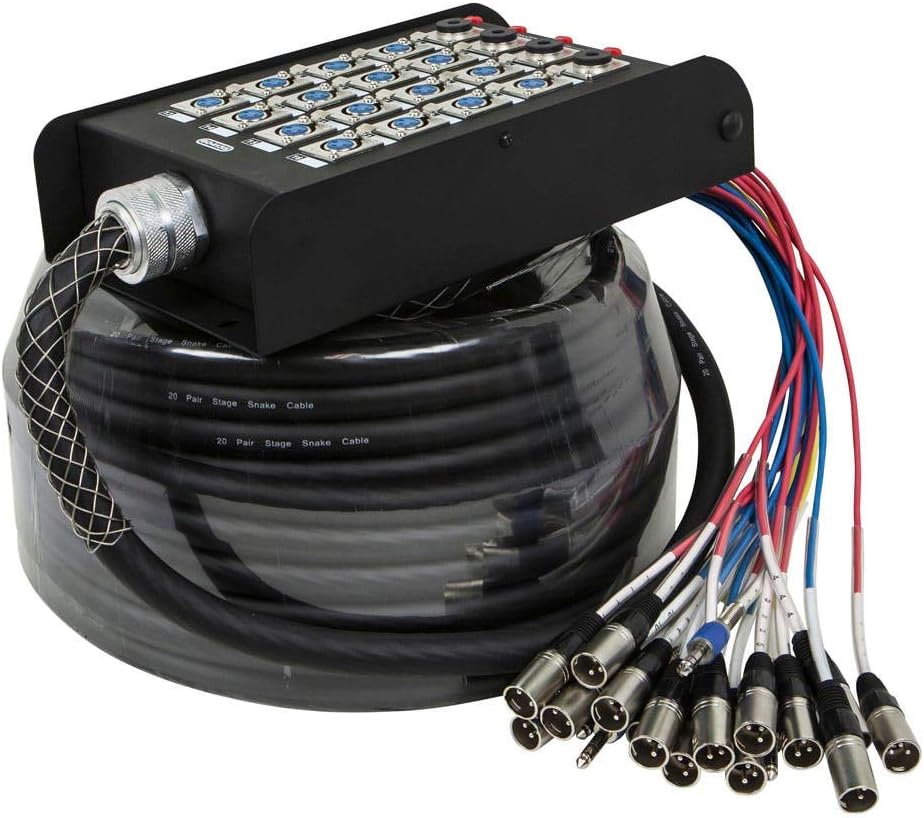 Monoprice 20-Channel Snake & 16 XLR x 4 TRS Stage Box - With 16 Downstream and 4 Upstream Connections, 100 Feet, Black