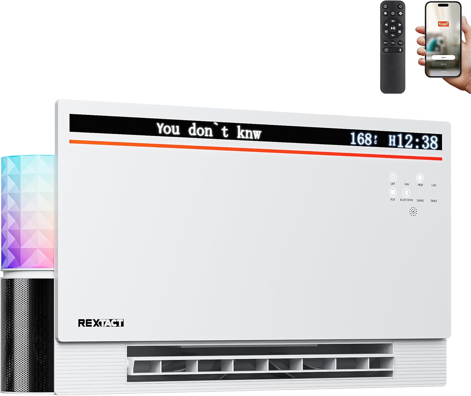 Smart Panel Heater 1800W with Bluetooth Speaker - 6-in-1 Heater Fan, Lyric Display, RGB Lights, App/Voice/Remote/Touch Control, Wall Mount or Freestanding, Compatible with Alexa（White）