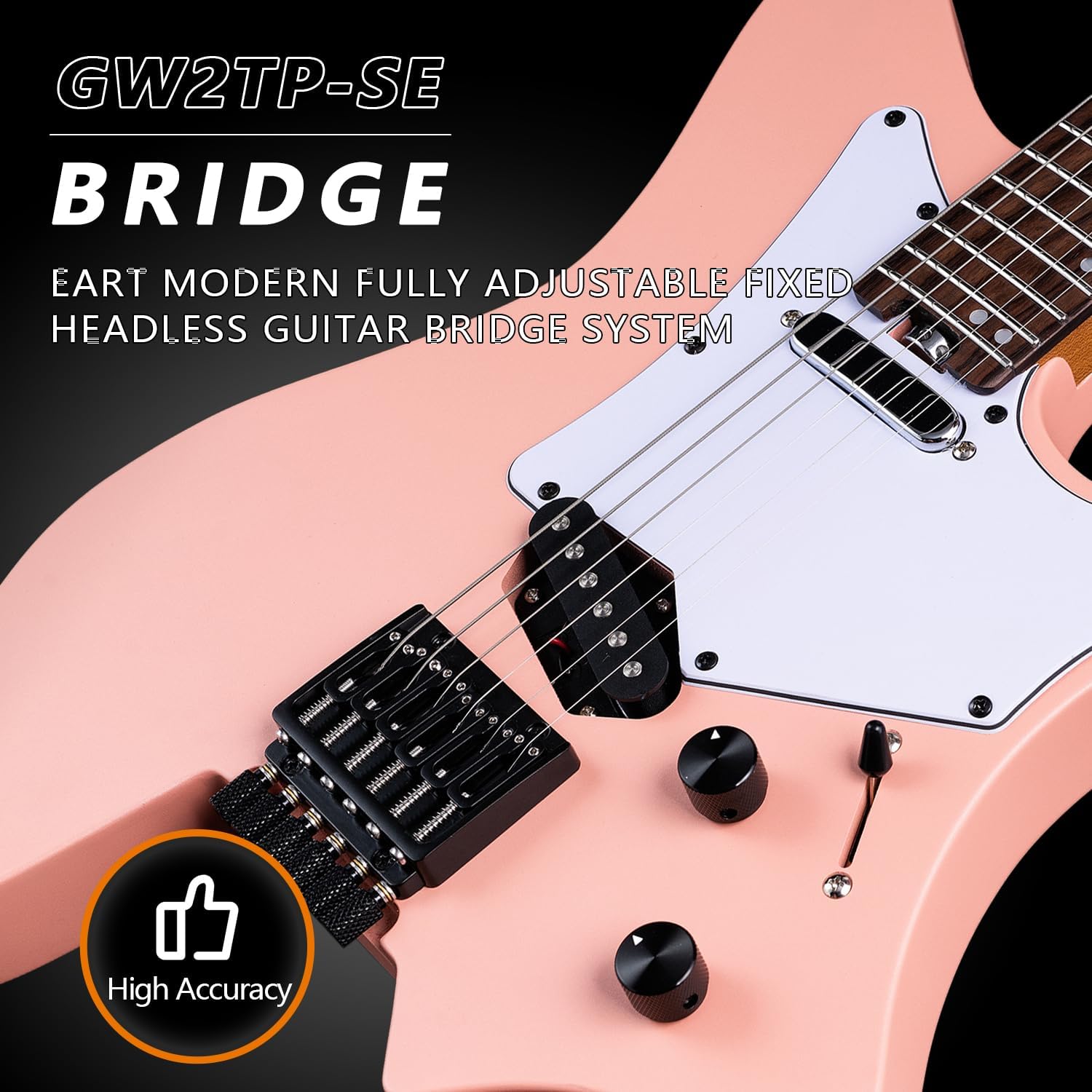 EART GW2TP-SE Lightweight Headless Electric Guitar, Solid Electric Guitar, Roasted Mahogany Body, Custom Artones-TSE pickups with Guard, Satin Finish
