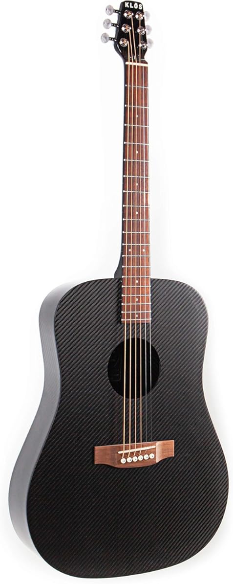 KLOS Full Size Guitar, Durable Carbon Fiber Acoustic Guitar - Black with Gig Bag, Strap, Capo, and more