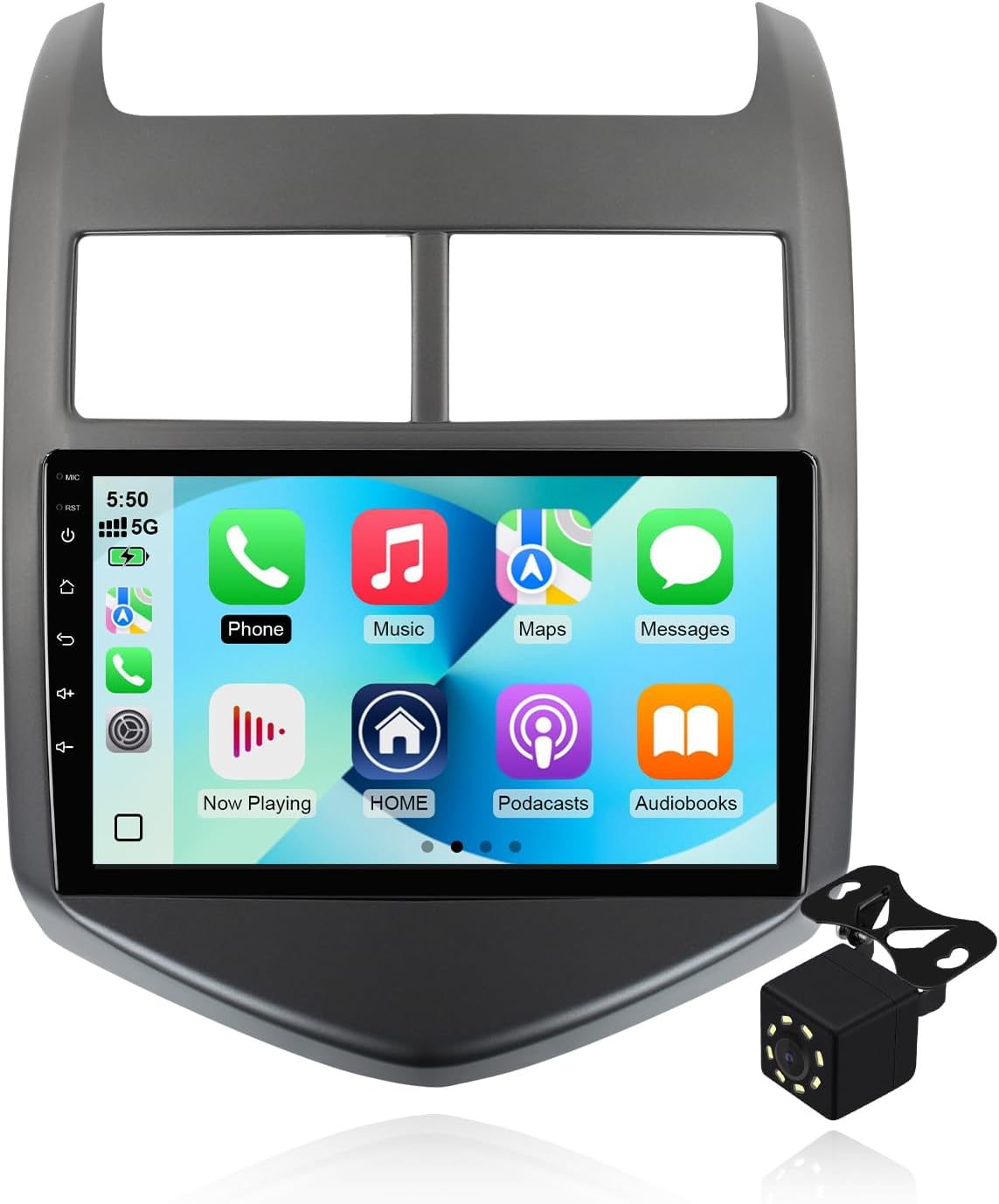 2+64G Android 14 Double Din Car Stereo for Chevrolet Sonic Aveo 2011-2015 with 9 Inch Touchscreen Radio Built-in Wireless Carplay/Android Auto/GPS/Bluetooth/FM/AUX-in/SWC/Backup Camera