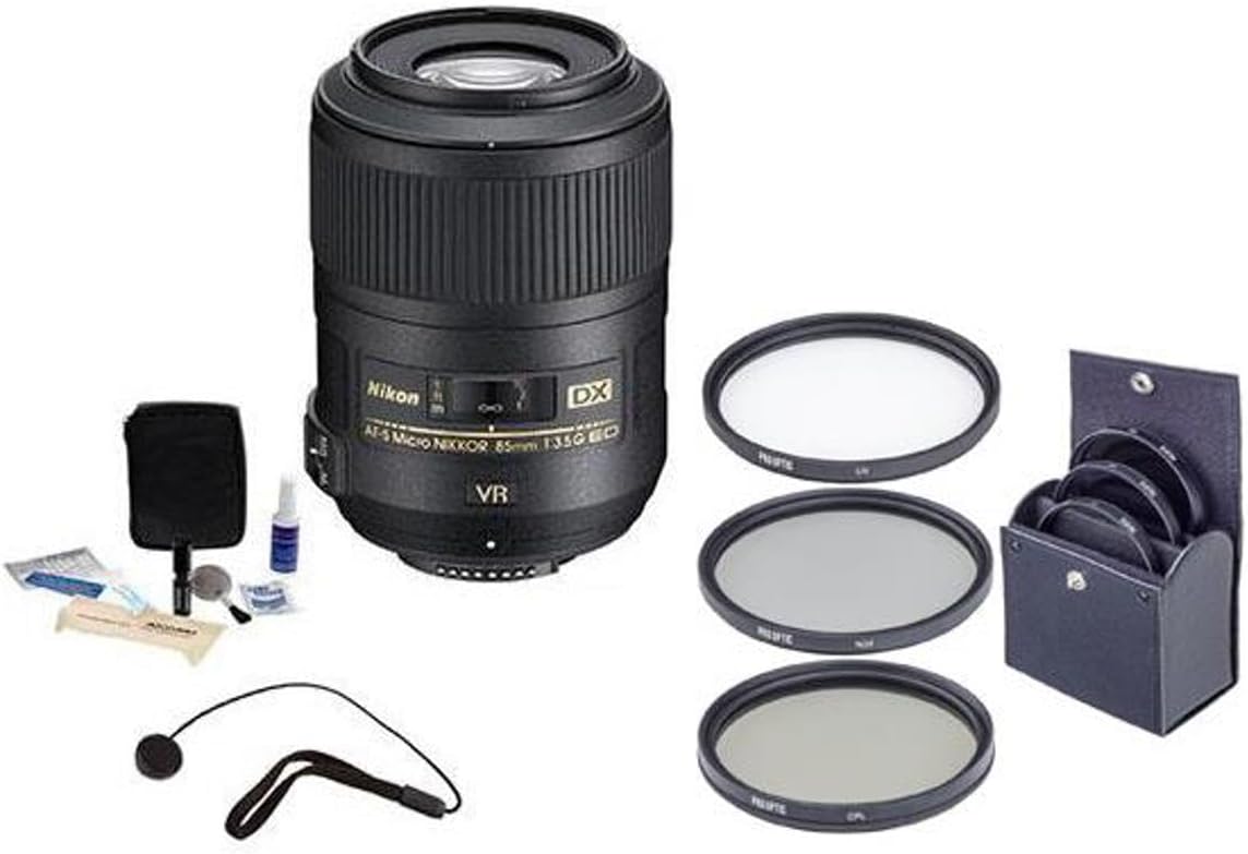 Nikon 85mm f/3.5G AF-S DX Micro NIKKOR ED (VR-II) Lens - Bundle with Pro Optic 52mm Filter Kit, LensCap Leash, Professional Lens Cleaning Kit