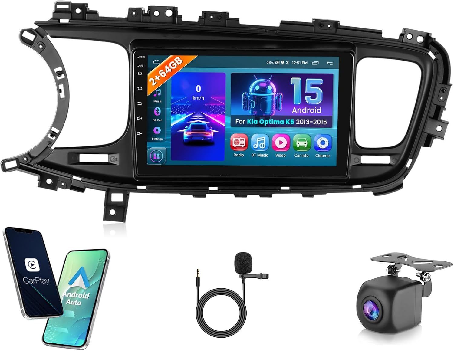 Hikity 4 Core 64G Android Car Stereo for Kia Optima K5 2013-2015 Radio 9 Inch Touchscreen Car Radio Wireless Carplay Android Auto GPS Navigation WiFi Bluetooth FM EQ Backup Camera