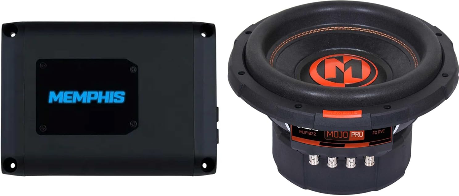 Memphis Audio PRX800.1V2 Monoblock Subwoofer Amplifier and MJP1022 MOJO Pro Series 10
