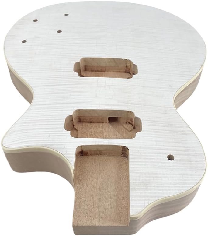 Yinfente Electric Guitar Body Unfinished Mahogany +Maple Top +Flame Maple Veneer Bolt On DIY Guitar Body Blank HH Hamburger Pickup