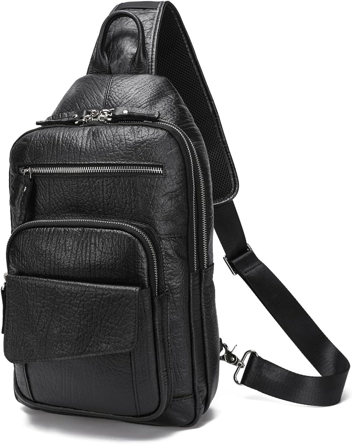 LANNSYNE Full Grain Leather Casual Sling Bag For Men Hiking/Travel/Business Crossbody Chest Bag Fits 12.9