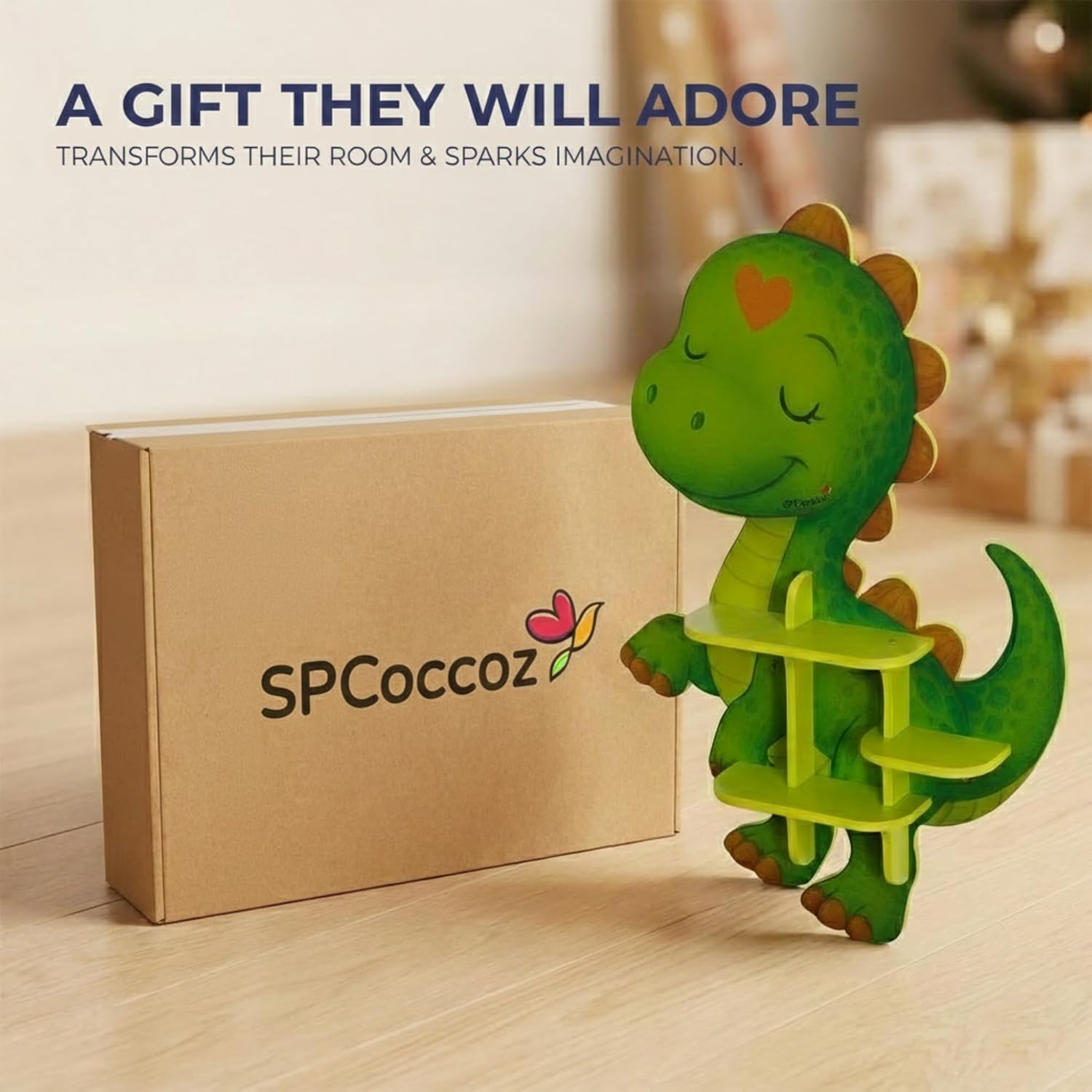 Shelves for Kids Room – Wall Mounted Nursery Bookshelf Set for Baby or Toddler, Wooden Display Ledge for Children’s Books, Nursery Wall Decor Storage Rack (Dinosaur, Small) (Dinosaur, Small)