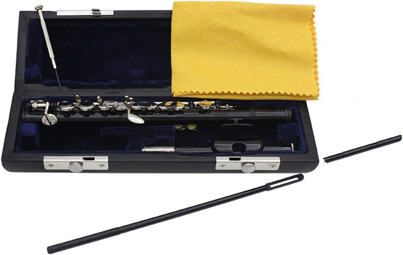 ZUZU Half-Size Flute Cupronickel Silver-Plated C Tone Piccolo Woodwind Instrument with E Key Leather Case Accessories Beginners Flute (Color : Black Piccolo)