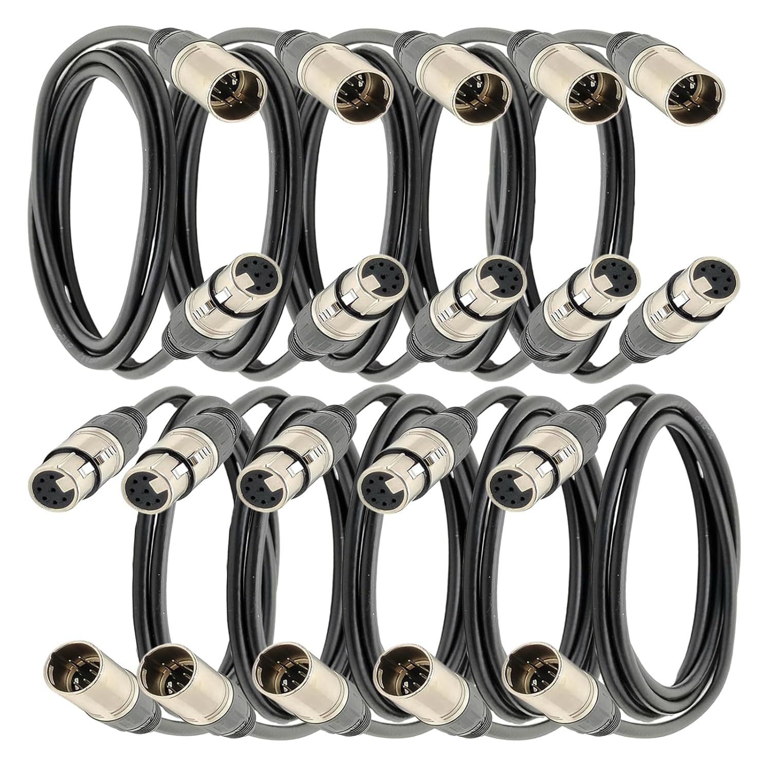 10 Packs 7 Pin XLR Microphone Cable, XLR Connector, Balanced Male to Female Mic Audio Cable for Microphone and Audio Interface(2 Meter/6.5Ft)