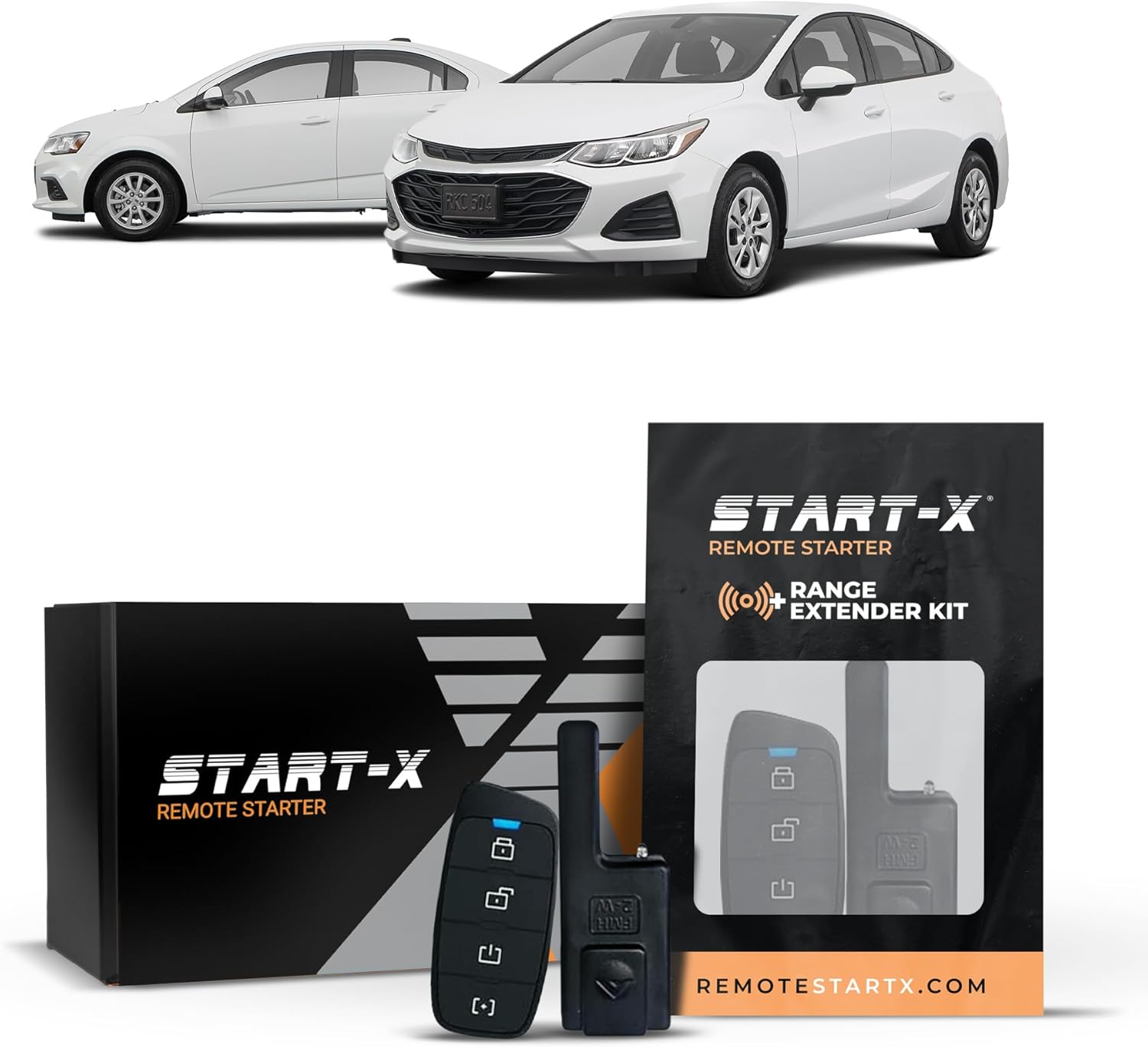 Start-X Remote Starter Kit + 3000ft 2 Way Range Extender for Chevy Cruze (2012, 2013, 2014, 2015, 2016, 2017, 2018, 2019) & Sonic (2017, 2018, 2019, 2020) Vehicles with Push-to-Start Ignition