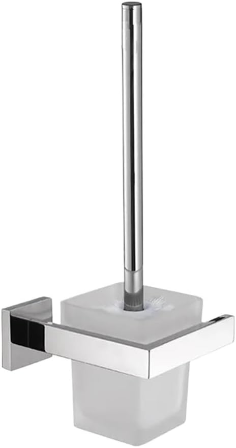 Toilet Brush Square Shape Wall Mounted Toilet Brush Holder, Stainless Steel Toilet Brush with Frosted Glass Shelf Deep Cleaning