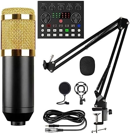 Professional Audio Interface & Microphone Bundle - Studio Recording Equipment with Live Sound Card, Scissor Arm, Shock Mount & Pop Filter, Style B Gold