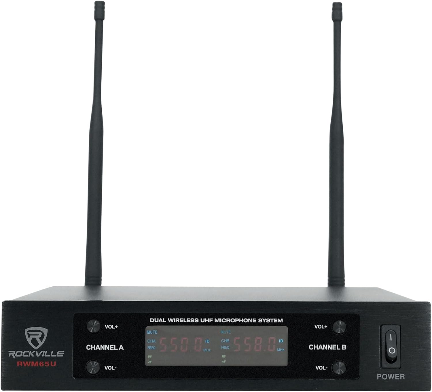 Rockville RWM-200 H2 Dual Handheld UHF Microphone System, 200 Channels, 3-Band EQ, Echo Control, RF Power Adjustment, for Karaoke, Live Performances, Presentations