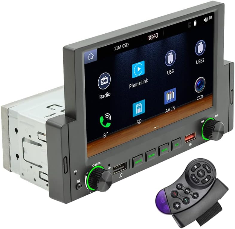 1Din Car Radio Android Auto/CarPlay Mirror Link 6.2 inch Touch Screen Reverse Image Bluetooth FM USB Colourful Light+ Steering Wheel Remote Control