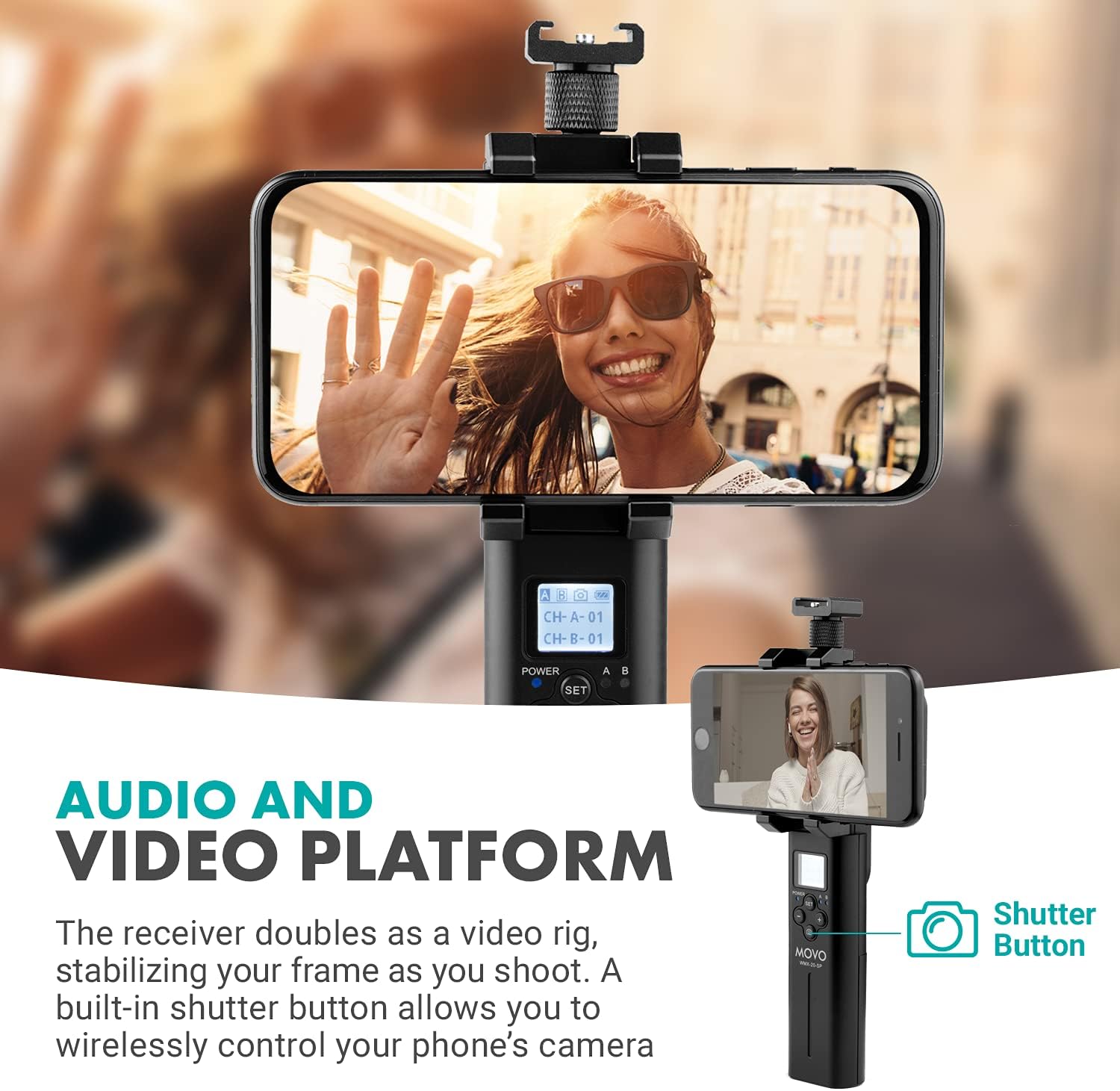 Movo 48-Channel UHF Wireless Microphone System for Interviews - 2X Handheld Wireless Microphones, Smartphone Receiver, and Mini Tripod - Cordless Microphone Set for Interviewer, Vlogger, Reporter