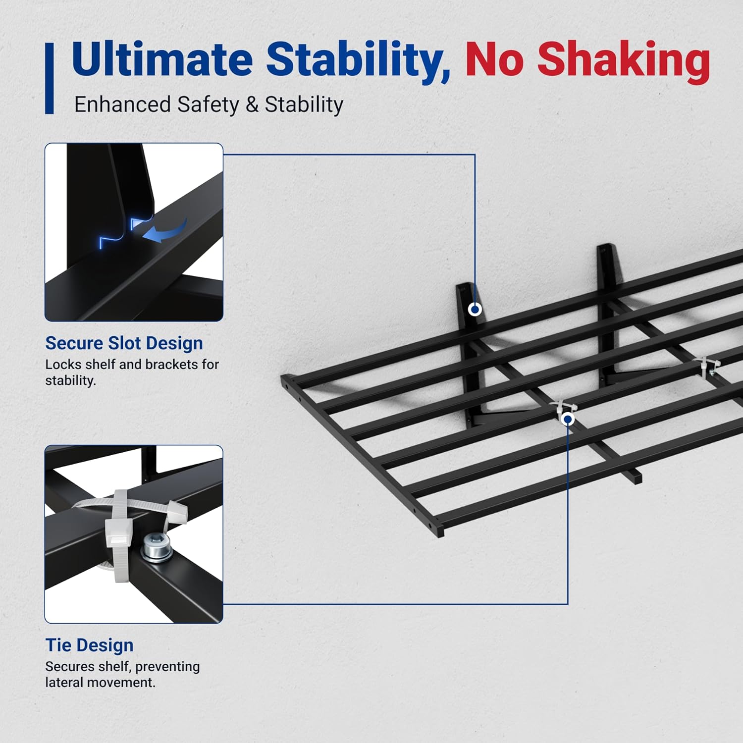 FLEXIMOUNTS 2-Pack 2x4ft Heavy Duty Garage Wall Shelving, 800lbs Capacity, Garage Shelving Wall Mounted with 8 Hooks for Power Tools, Garden Supplies, Storage Bins, Pro Series