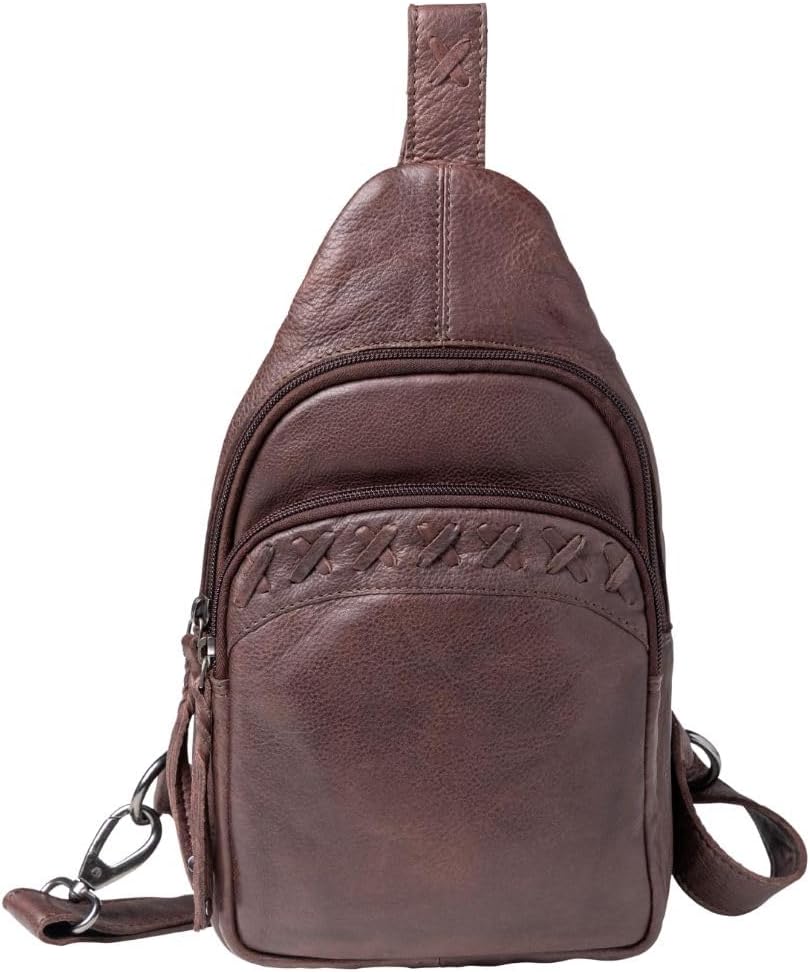 Lady Conceal Concealed Carry Leather Unisex Tactical Taylor Sling Backpack with Locking Zippers and Universal Gun Holster (Dark Brown)