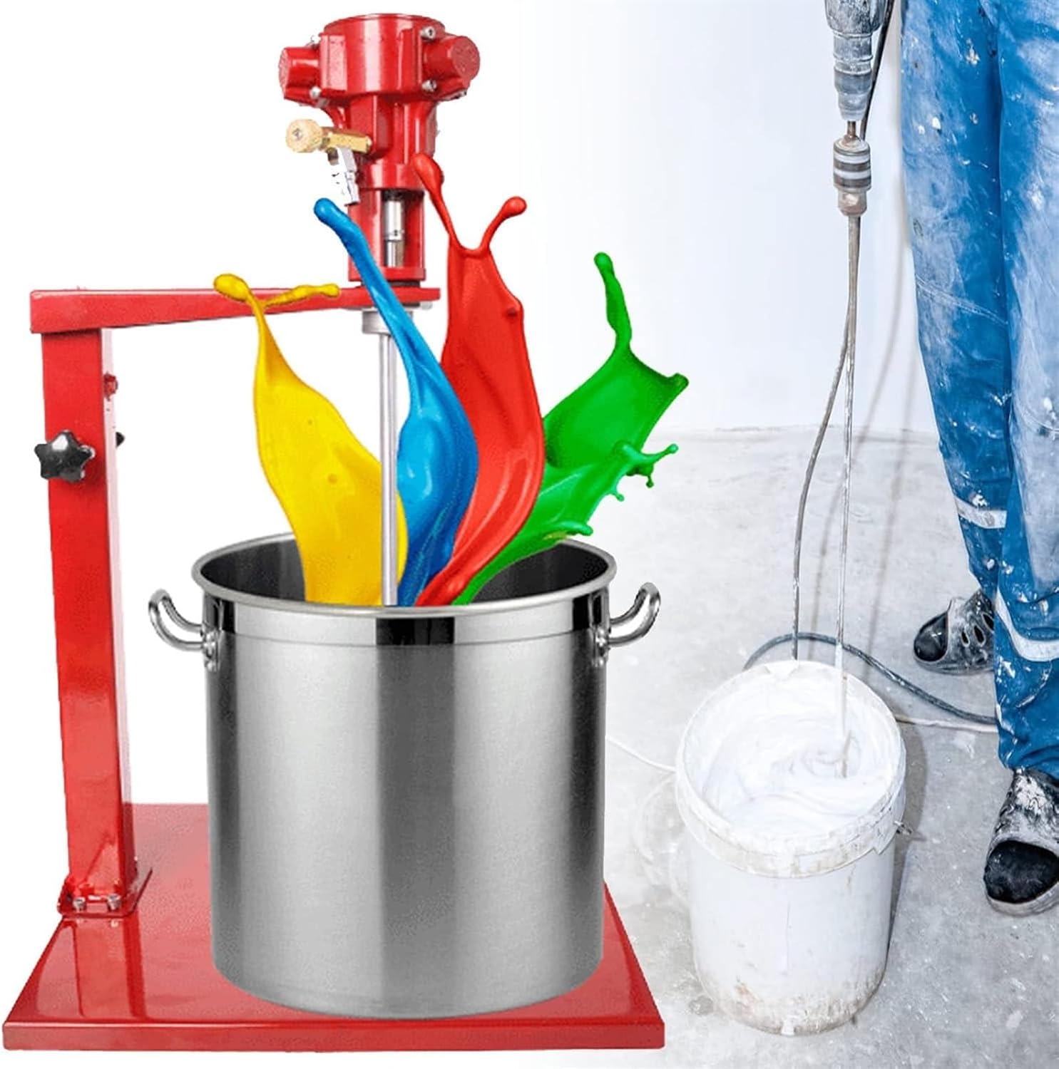 Pneumatic Paint Mixer, 5 Gallon Stainless Steel Agitator, 1500-2600rmp, Automatic Lifting Stirring Machine, for Paint Factory/Dye/Resins/Liquid Medicine Mixing