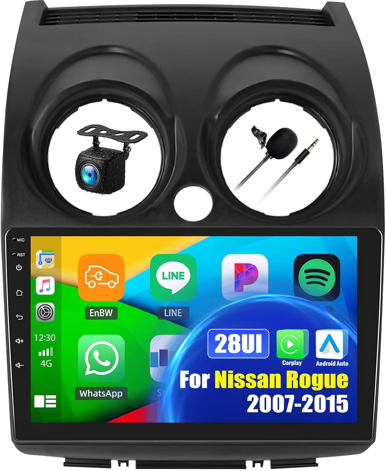 SIXWIN Android Car Stereo for Nissan Rogue 2007-2015 with Round Hazard Wireless CarPlay Android Auto Mirror Link 2G+64G 9 Inch Touchscreen Bluetooth GPS Navigation WiFi FM Backup Camera MIC