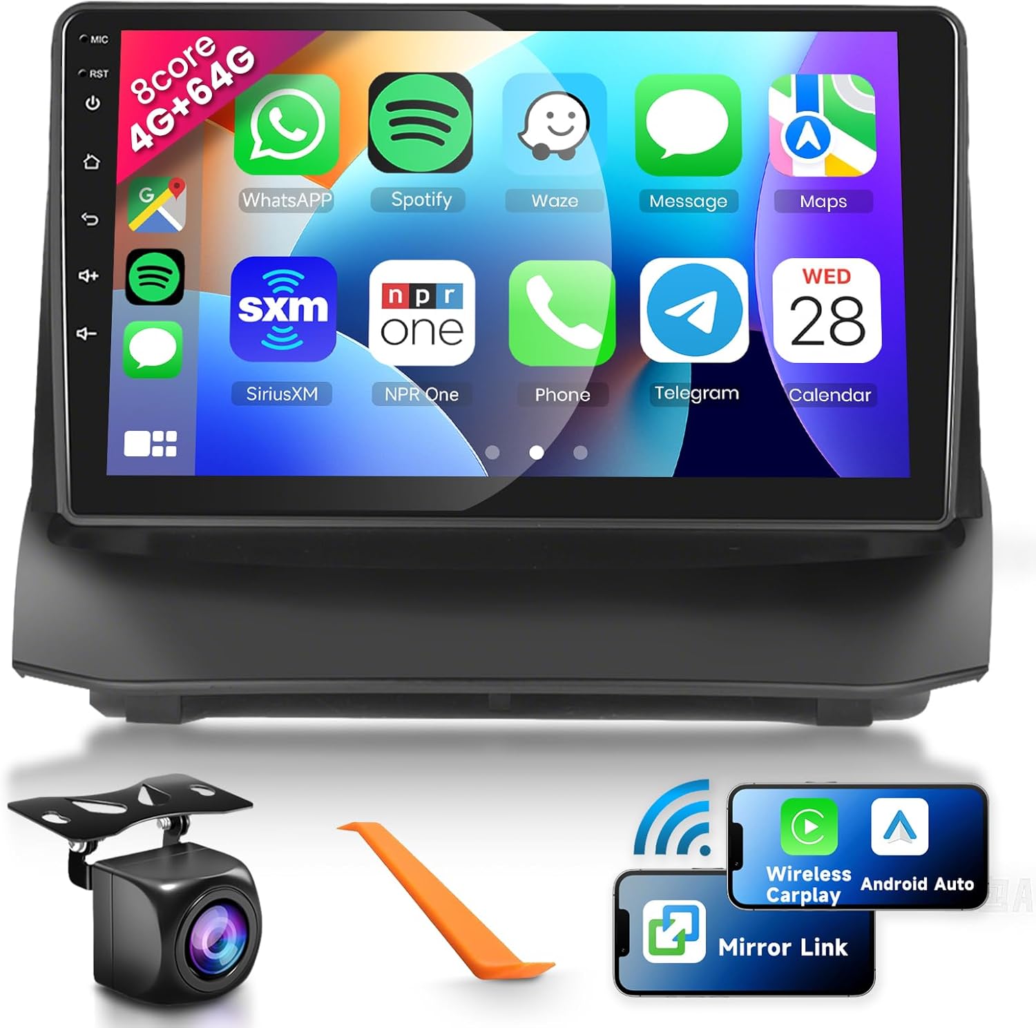 8 CORE 4G+64G Car Radio Stereo for Ford Fiesta 2009-2014 with Wireless CarPlay/Android Auto, 9 Inch 1280 * 720P IPS Touch Screen Android 13 GPS WiFi Bluetooth 32-Band DSP HD Backup Camera