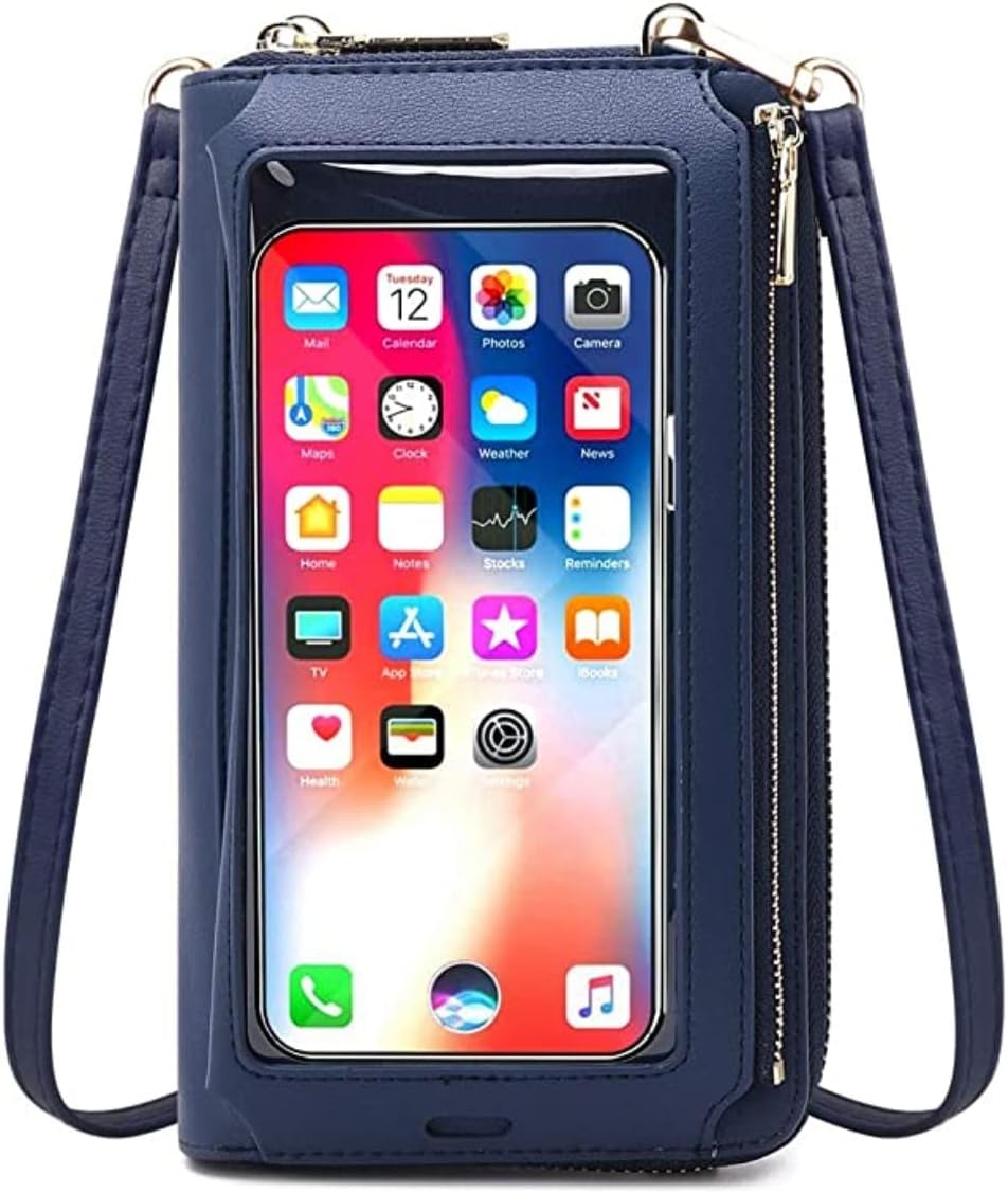 RFID Blocking Touch Screen Phone Bag Genuine Leather Small Crossbody Shoulder Handbag Wristlet Gift Box Gifts for Woman