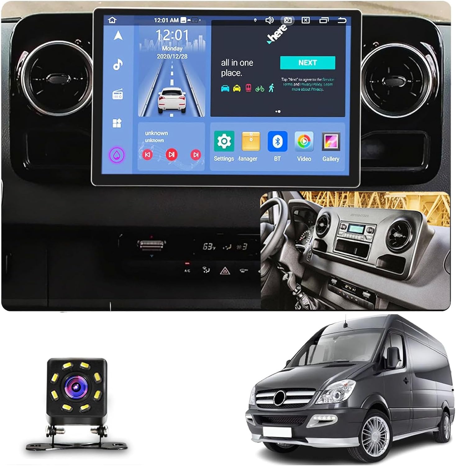 13.3 Inch Car Audio Receivers Radio Screen for Mercedes-Benz Sprinter 2018-2022,Android 14 Car Stereo GPS Navigation with Carplay, Android Auto,Backup Camera,BT, FM,8+128