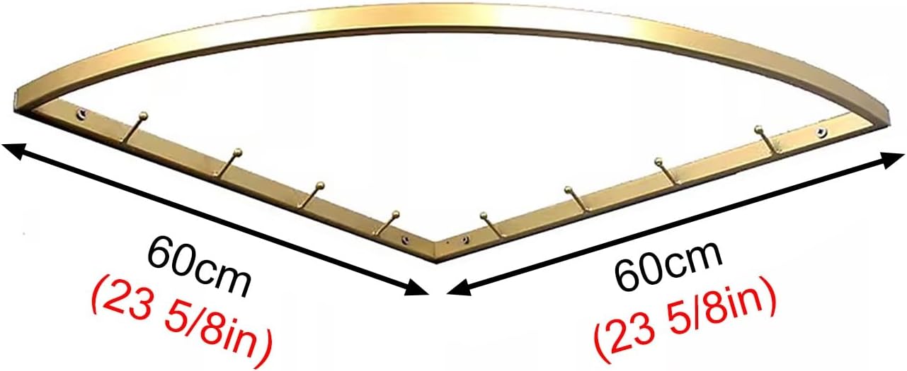 Corner Garment Rod Metal, Heavy Duty Closet Clothes Hanger Bar, 90 Degree Angle Clothing Coat Rack, Small Curved Closet Pole for Corner Storage(Gold,60 x 60cm (23 5/8 x 23 5/8