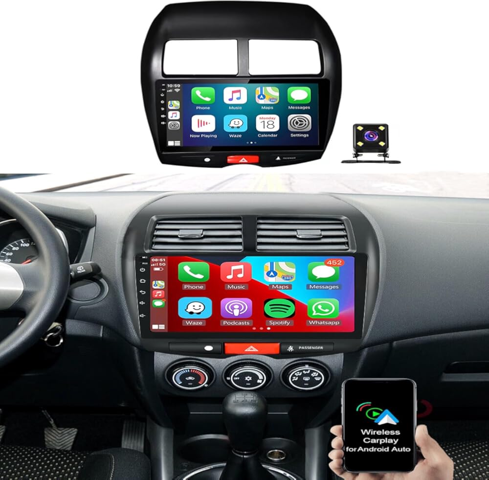 Android 13 Car Radio Stereo, 10'' Touch Screen Double Din Car Audio fit for Mitsubishi ASX 2010-2017 with Carplay & Android Auto GPS WiFi Bluetooth Mirror Link Backup Camera [2+32G]