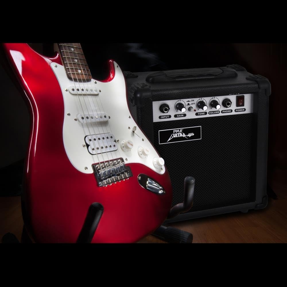 PylePro Full Size Electric Guitar Package w/ Amp, Guitar Bundle, Case & Accessories, Electric Guitar Bundle, Beginner Starter Package, Strap, Tuner, Pick, Ready to Use Out of the Box, Red (PEGKT15R)