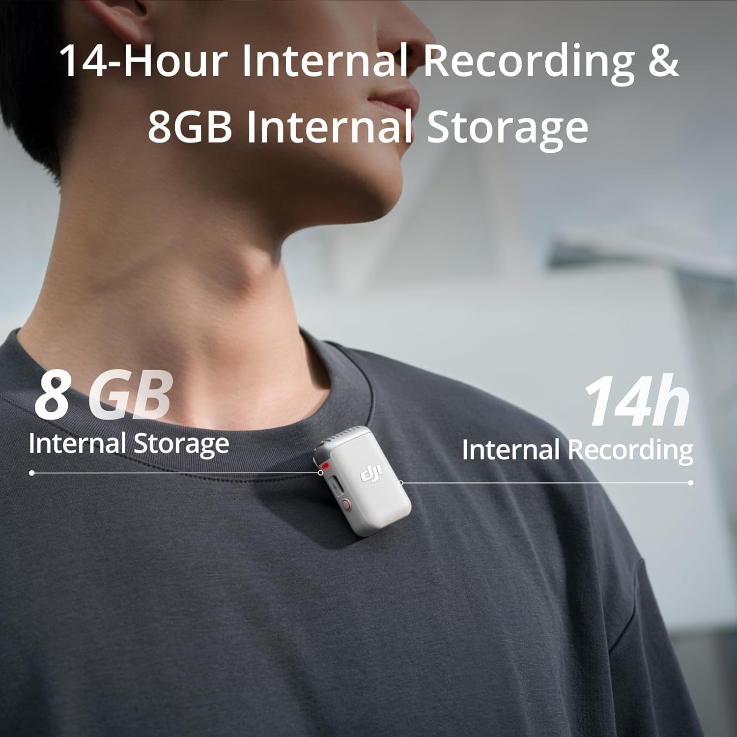 Mic 2 Transmitter (Pearl White), Wireless Microphone with Intelligent Noise Cancelling, 14-Hour Internal Recording, 6-Hour Battery, Magnetic Attachment, Bluetooth Microphone, YouTube, Vlogs