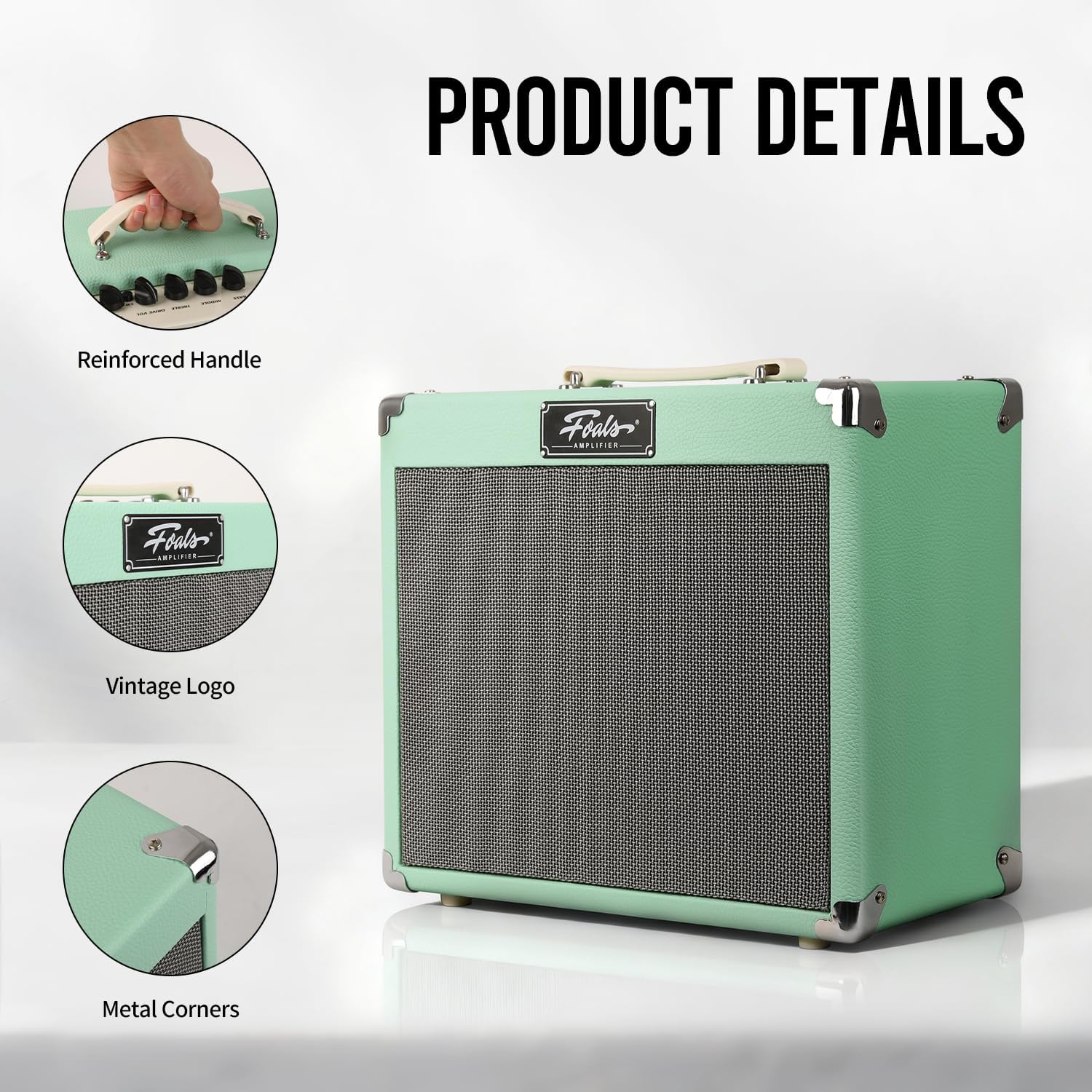 FOALS FW20 20W Electric Guitar Practice Amp, Dual-Channel Clean/Drive Combo Amplifier with Bluetooth, Headphone Output & 8-Inch Speaker (Green)