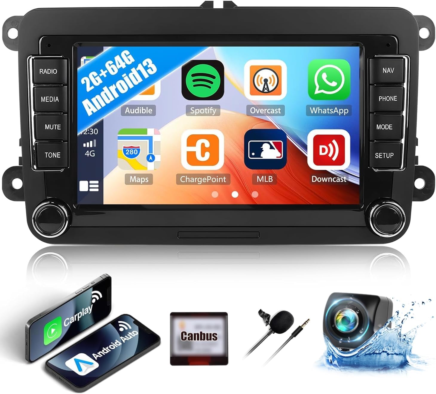 2G+64G Car Stereo Radio for Volkswagen VW Jetta Tiguan Beetle Passat Golf Polo Android 13 Radio with Wireless CarPlay Android Auto 7
