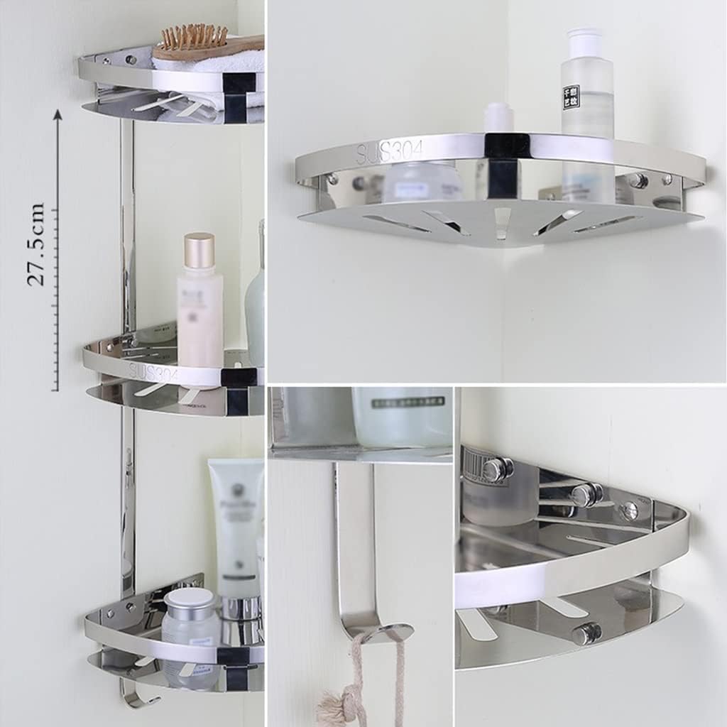 Corner Shower Caddy Modern Durable 304 Stainless Steel Corner Shelf, 1-3 Layers Silver Polish Rack Wall Mount Bathroom Organizer Storage Rack Shower Organizer (Color : A Triangular shelf)