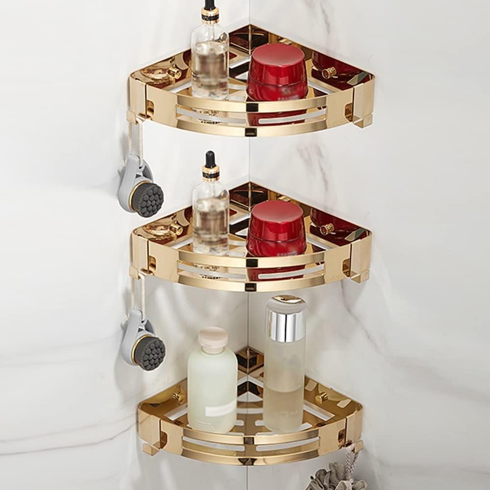 Corner Shelf Wall Mount, Floating Shelves for Storage and Display, Corner Shower Caddy Organizer Shelf (Color : Gold, Size : 3 Layer)