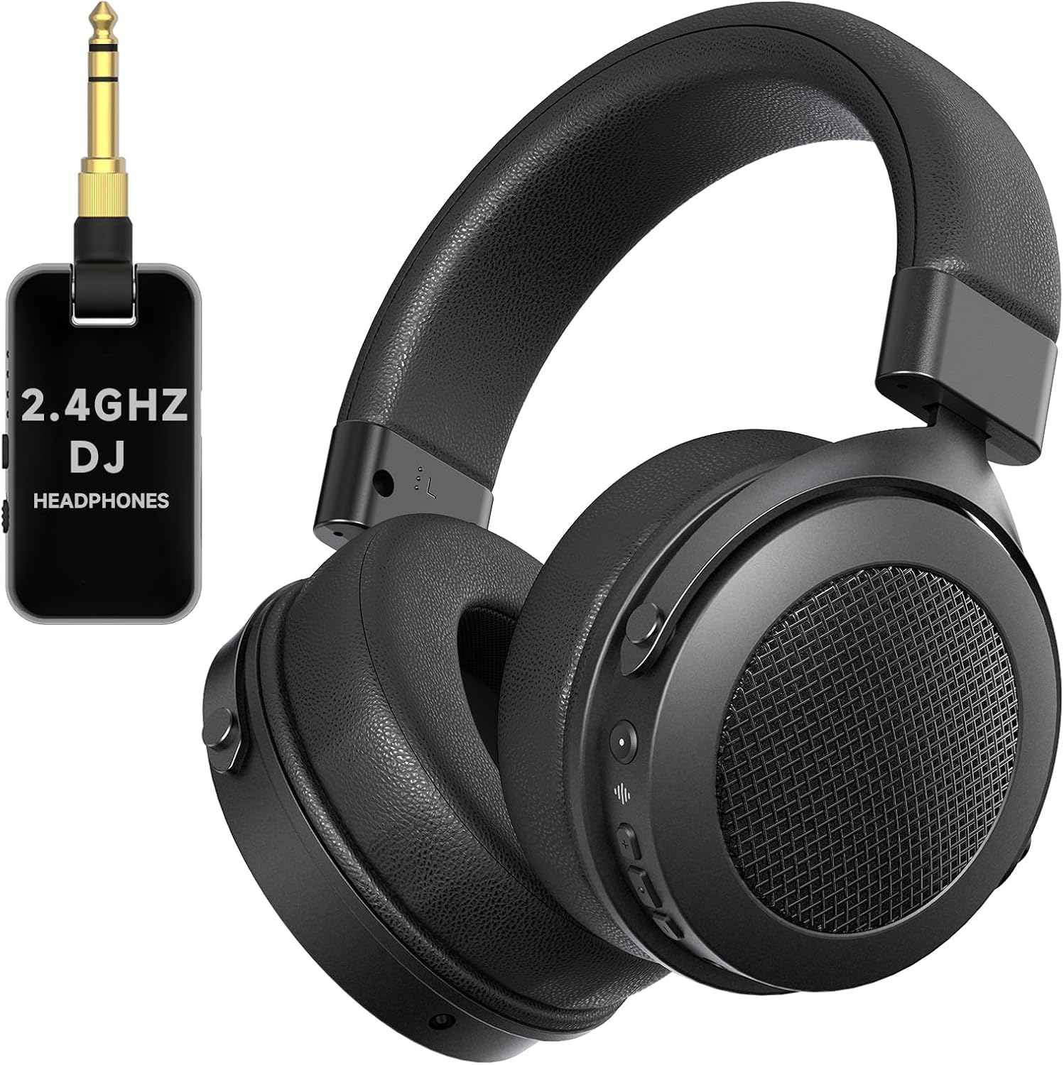 2.4GHz Wireless Headphones for Bass Guitar, 20ms Low Latency, Wireless Over Ear Headphones with 6.35mm & 3.5mm Jack for Studio Monitor & Mixing DJ AMP Keyboard, Pure Black