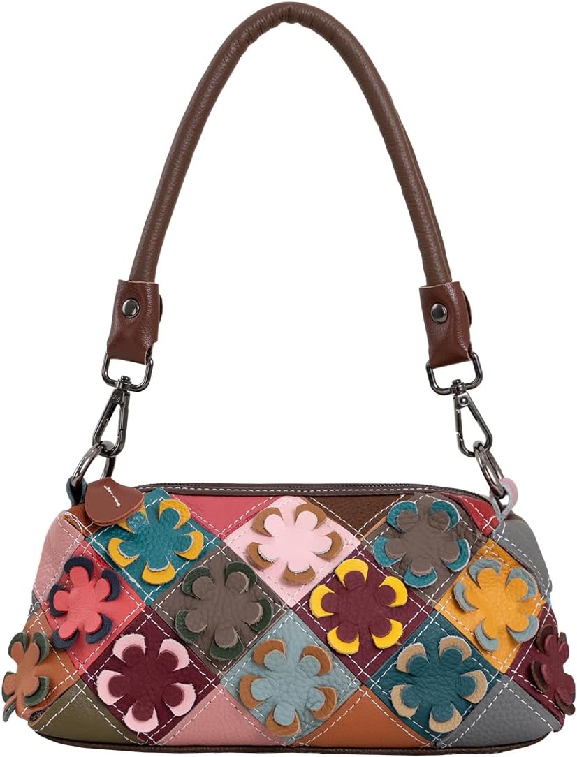 Ladies' genuine leather handbag, 3D carved flower, small crossbody bag, colorful shoulder bag, small wallet, detachable shoulder strap