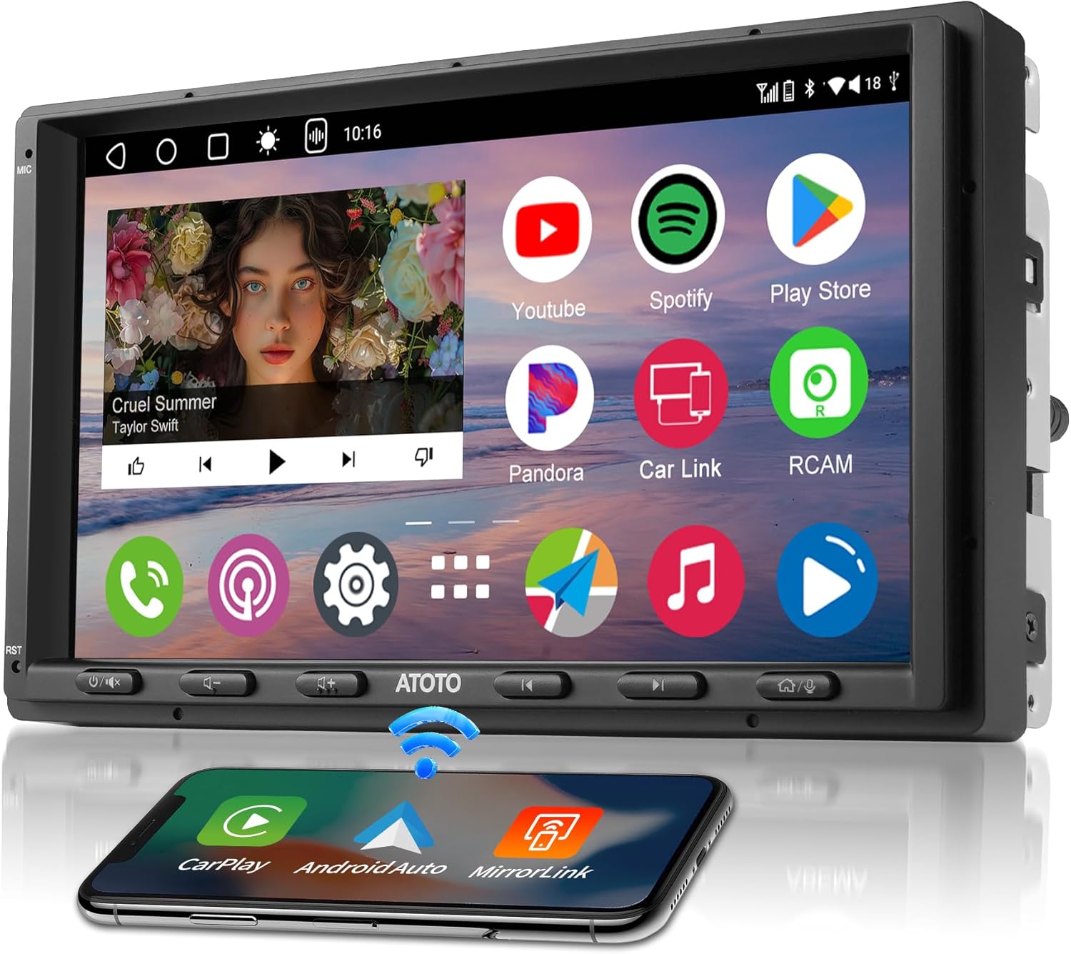 A6 Plus Double Din Car Stereo,Carplay/Android Auto Wireless Wired, Android Car Radio 7 inch,4GB+64GB + Support 4G LTE SIM& WiFi, QLED Screen,GPS Navigation, DSP System Head Unit