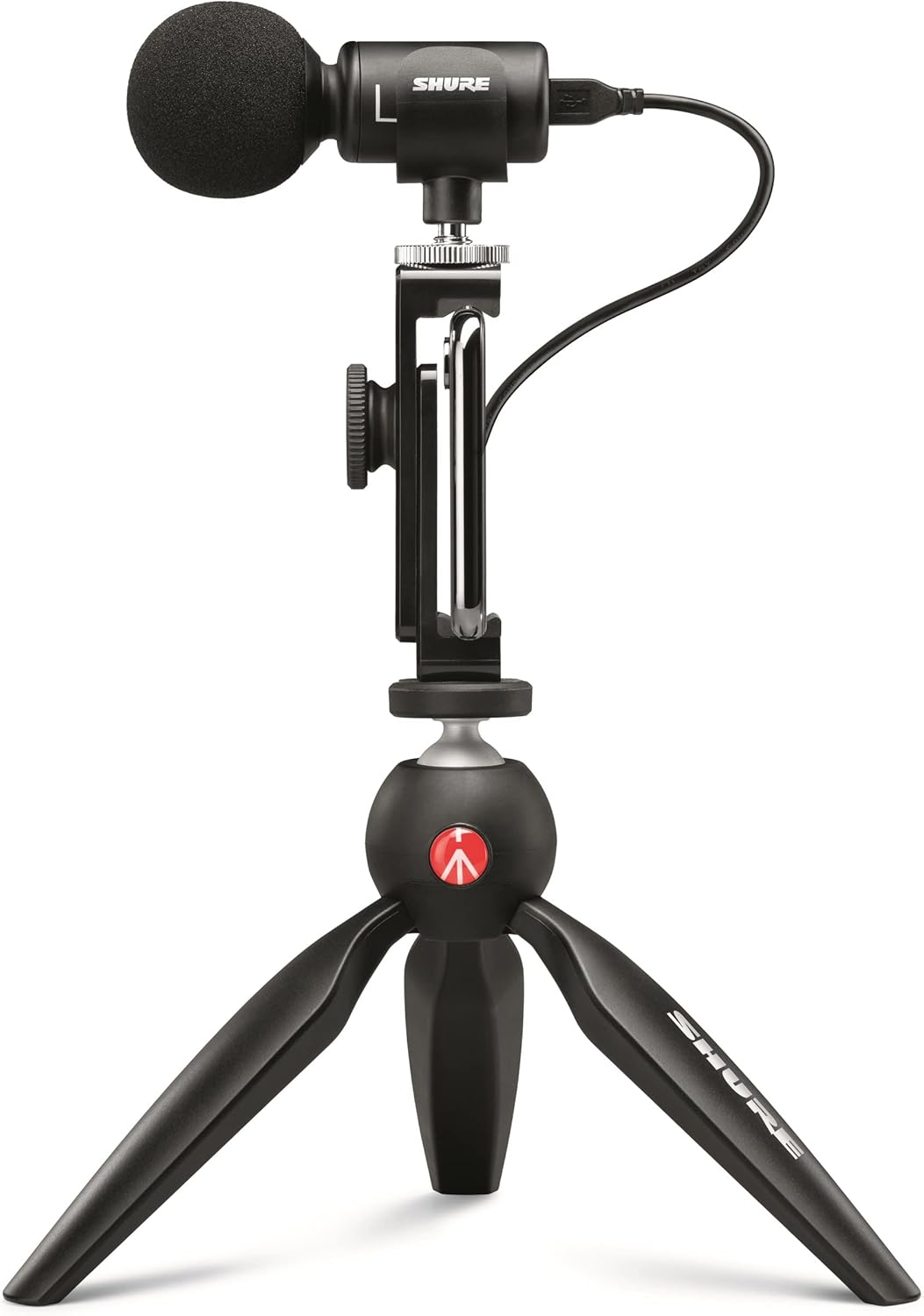Shure MV88+ Video Kit - Digital Stereo Condenser Microphone for Apple and Android, with Manfrotto PIXI Tripod, Phone Clamp, Mount, iOS and USB-C Cables for Next-Level Compatibility and Connectivity