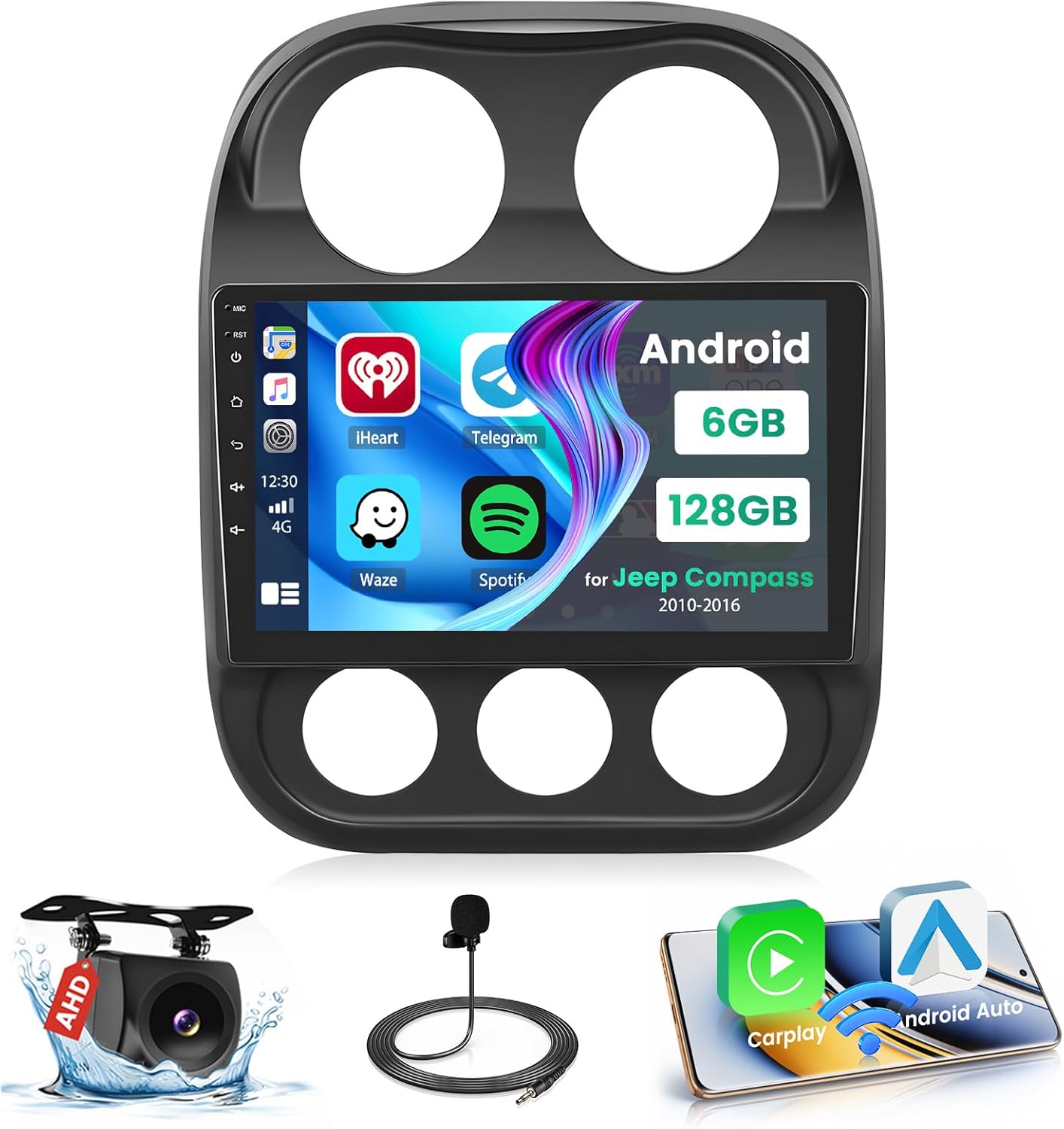 [8-Core 6+128GB] Hikity Android 15 Car Stereo for 2010-2016 Jeep Patriot Compass, 10.1 Inch Touchscreen Radio with Wireless Carplay Android Auto, Bluetooth GPS WiFi 32EQ DSP FM RDS SWC+Backup Cam