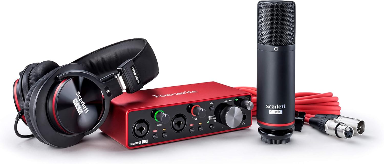 Focusrite Scarlett 2i2 Studio 3rd Gen USB Audio Interface Bundle for the Songwriter with Condenser Microphone and Headphones for Recording, Streaming and Podcasting