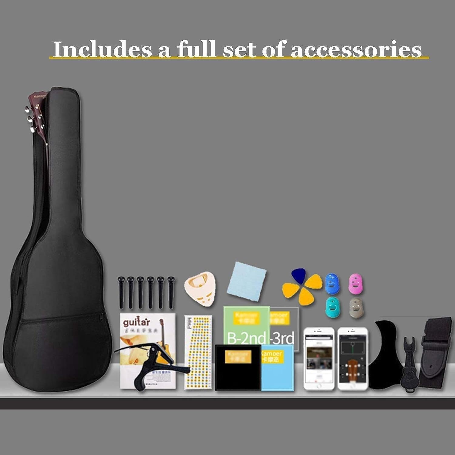 38 inch Classical Guitar Starter Kit with Bag Pick Steel String Veneer Acoustic Guitar Complete Accessories, for Kids(Size:38 inches)(Purple)