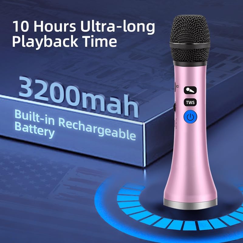 YF79 Wireless Bluetooth Microphone with 20W High Power, DSP Chip for Clear Sound, Dual Mic Connectivity for Duet Singing, One-Click Vocal Reduction for Karaoke, Portable Design with Loud Volume(Pink)